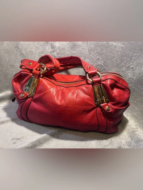 B. Makowsky Red Leather Slouchy Shoulder Satchel w/ Gold Hardware - Picture 2 of 9